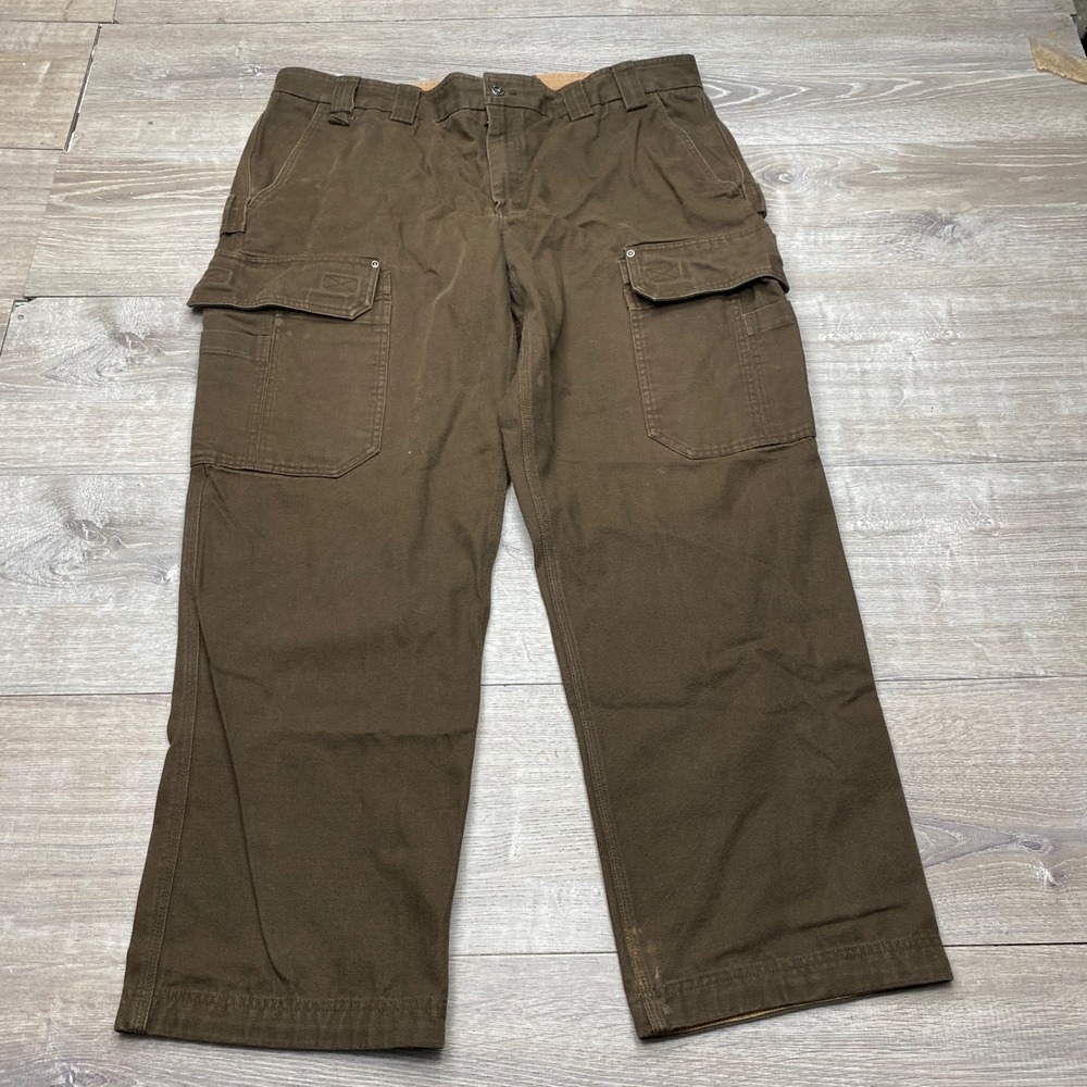 Duluth Trading Co Pants Cargo Fire Hose Mens 42x32‎ Brown Cotton Canvas Workwear